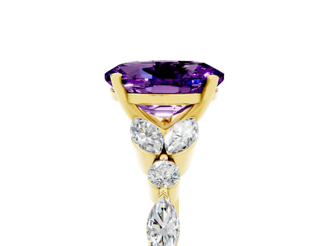 Yellow gold Oval Cut Amethyst Solitaire Ring with Side Stones and Four-Prong Setting_17