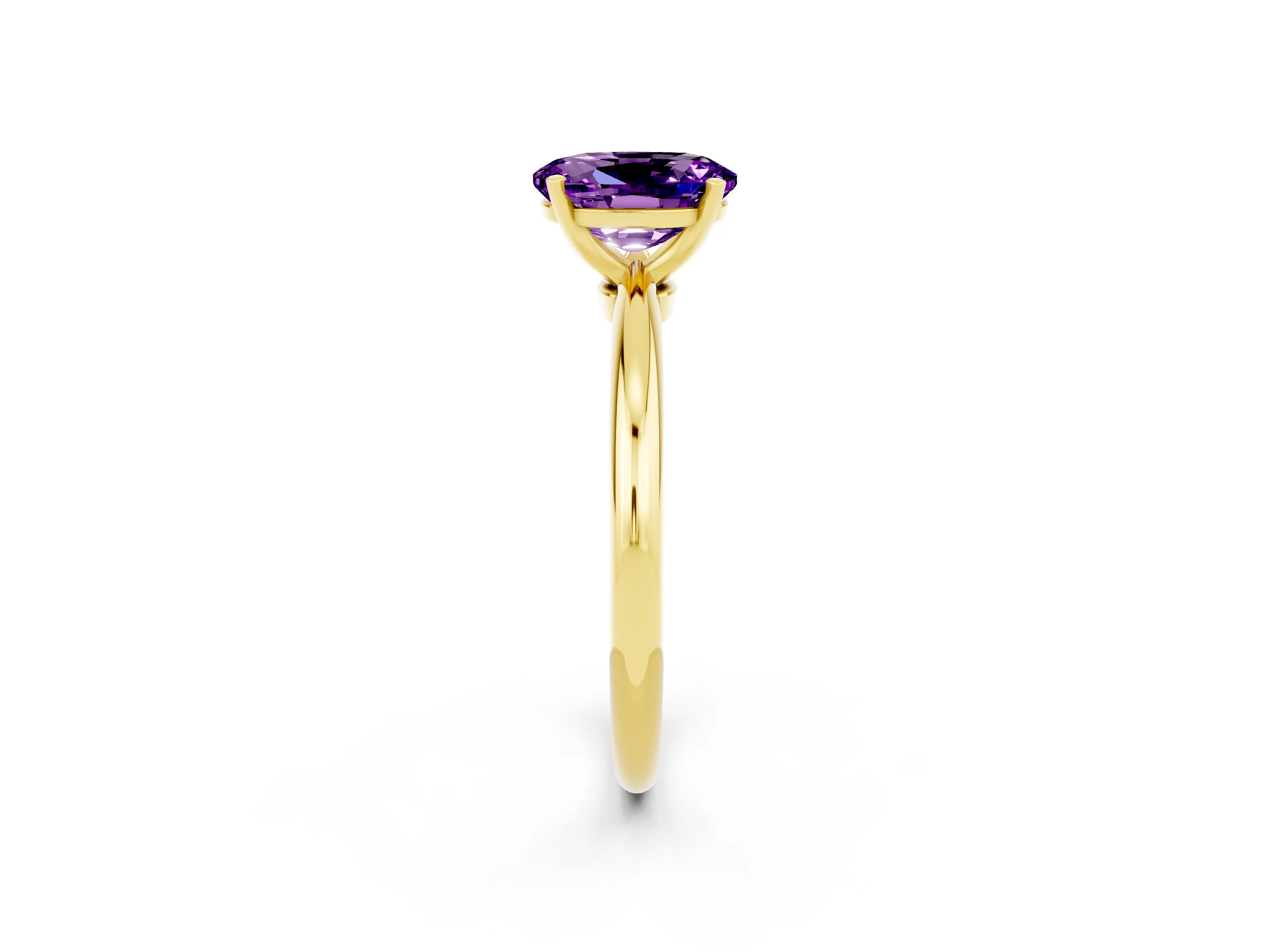 Yellow gold Oval Cut Amethyst Solitaire Ring with Six-Prong Setting and Classic Band_2
