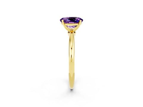 Yellow gold Oval Cut Amethyst Solitaire Ring with Six-Prong Setting and Classic Band_2