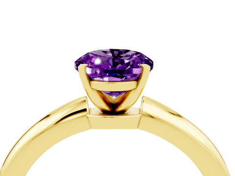 Yellow gold Oval Cut Amethyst Solitaire Ring with Six-Prong Setting and Classic Band_4