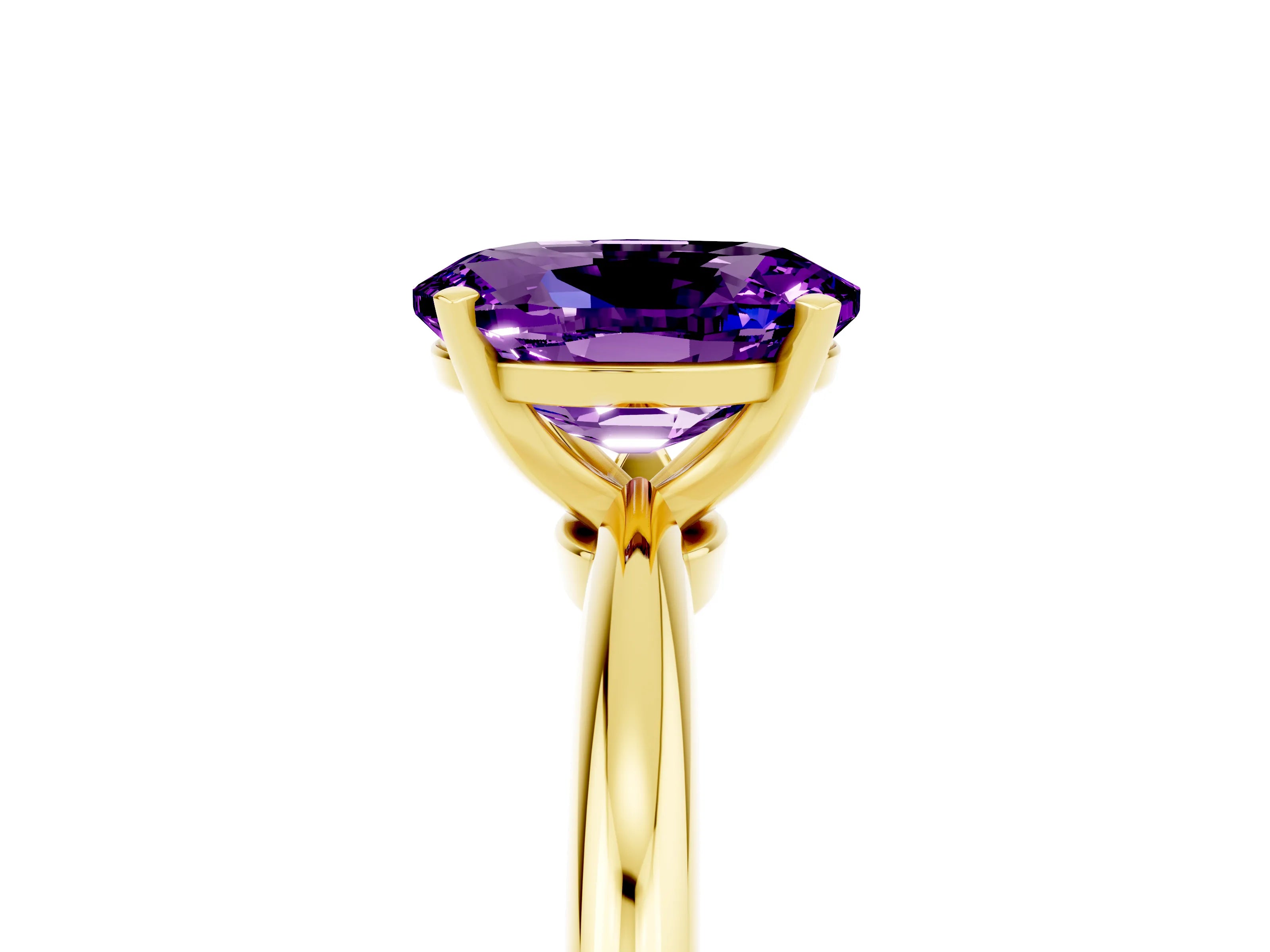 Yellow gold Oval Cut Amethyst Solitaire Ring with Six-Prong Setting and Classic Band_5