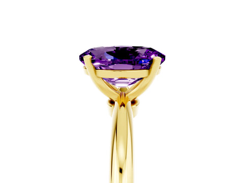 Yellow gold Oval Cut Amethyst Solitaire Ring with Six-Prong Setting and Classic Band_5