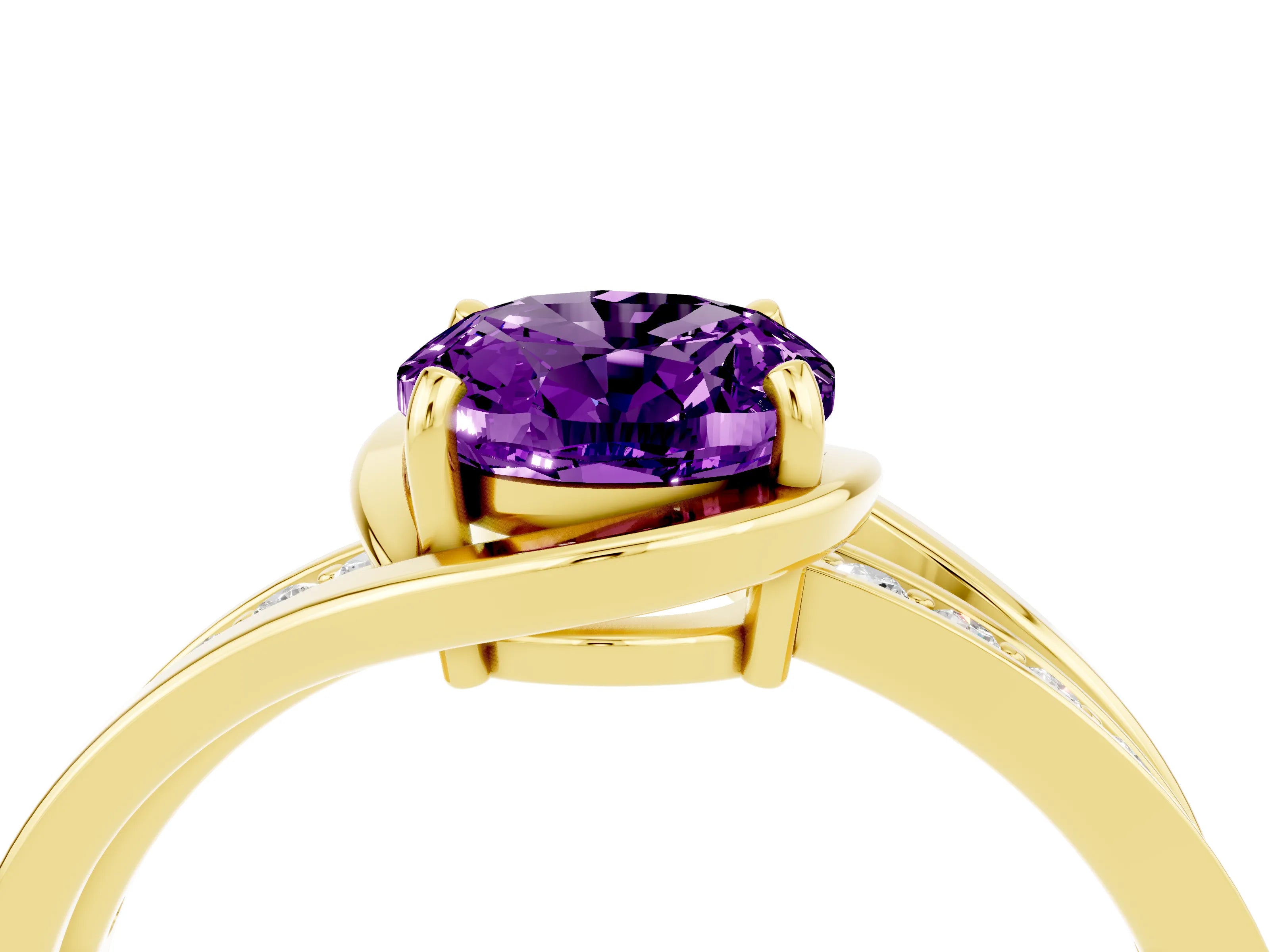 Yellow gold Oval Cut Amethyst Solitaire Ring with Split Shank and Prong Setting_4