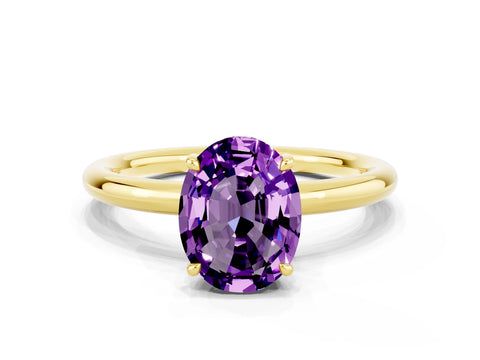 Yellow gold Oval Cut Amethyst Solitaire Ring with Thin Band and Four-Prong Setting_12