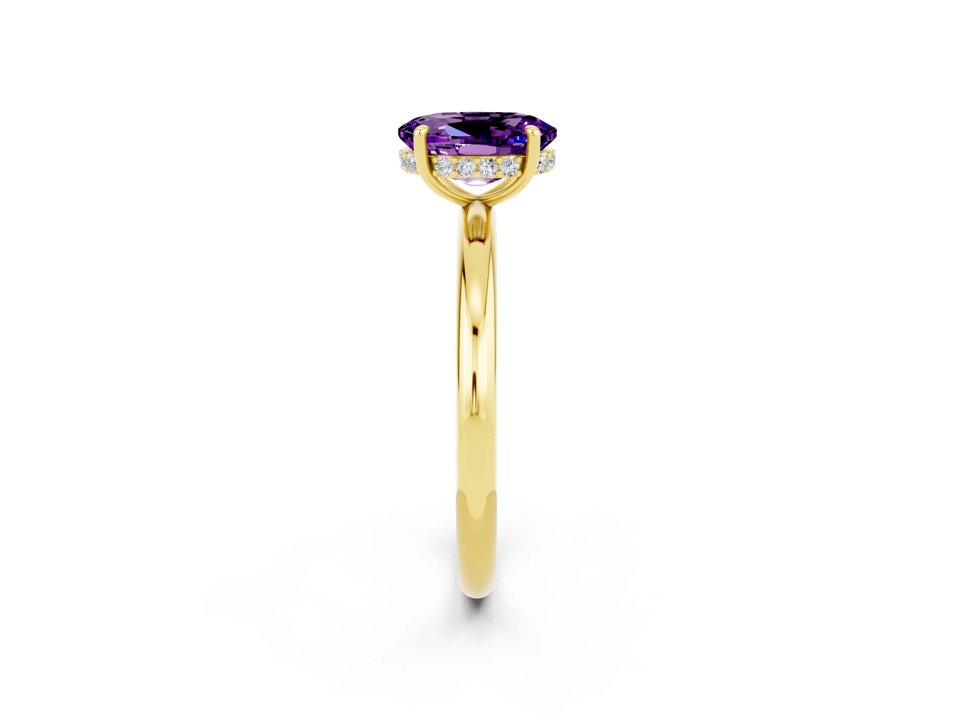 Yellow gold Oval Cut Amethyst Solitaire Ring with Thin Band and Four-Prong Setting_14