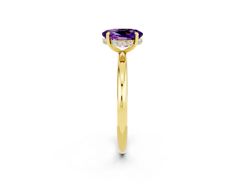 Yellow gold Oval Cut Amethyst Solitaire Ring with Thin Band and Four-Prong Setting_14