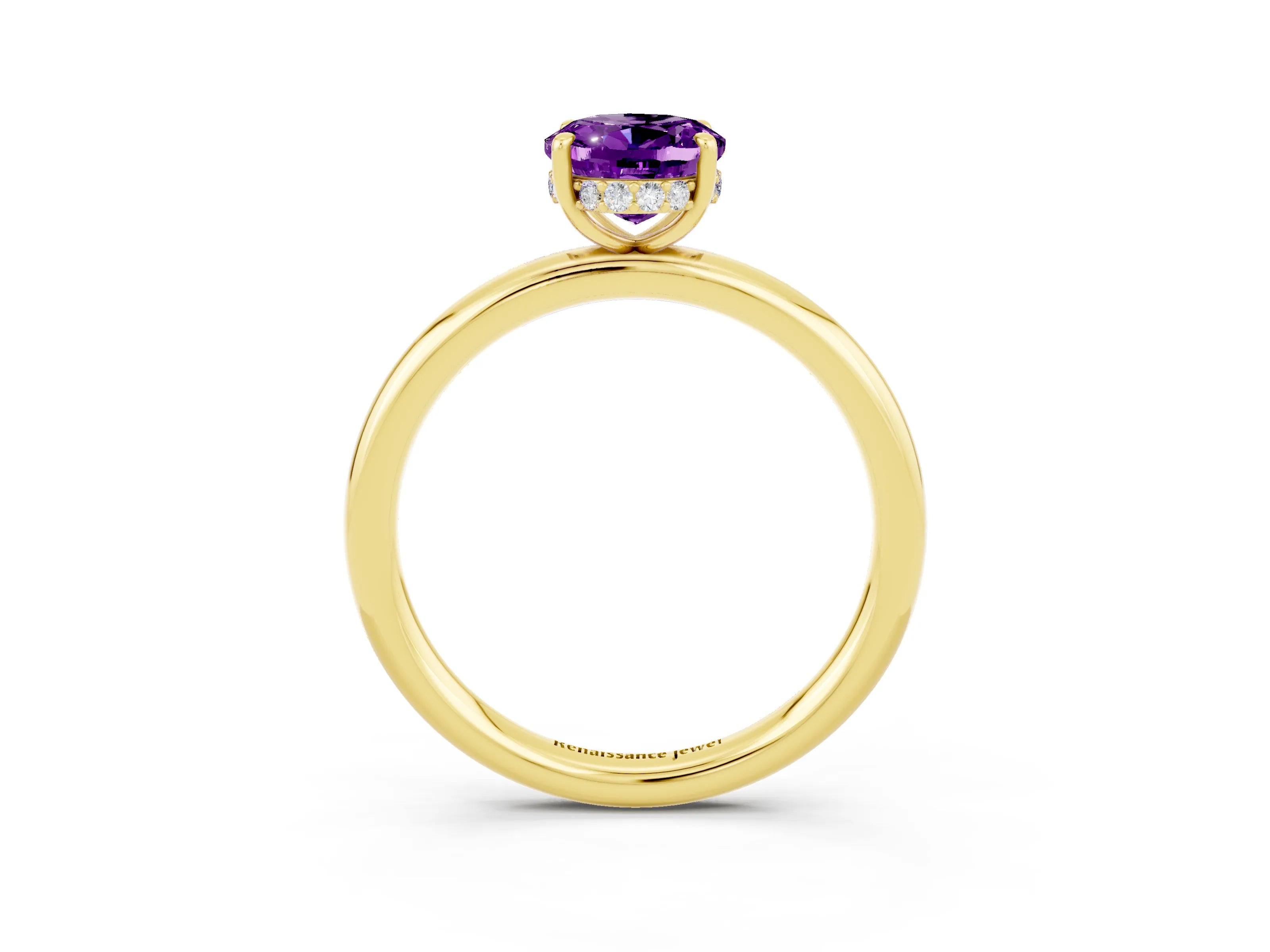 Yellow gold Oval Cut Amethyst Solitaire Ring with Thin Band and Four-Prong Setting_15