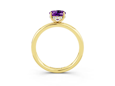 Yellow gold Oval Cut Amethyst Solitaire Ring with Thin Band and Four-Prong Setting_15