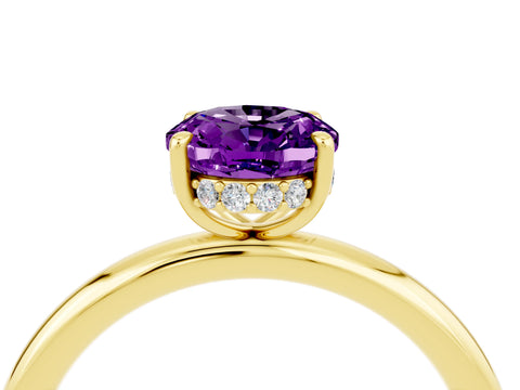 Yellow gold Oval Cut Amethyst Solitaire Ring with Thin Band and Four-Prong Setting_16