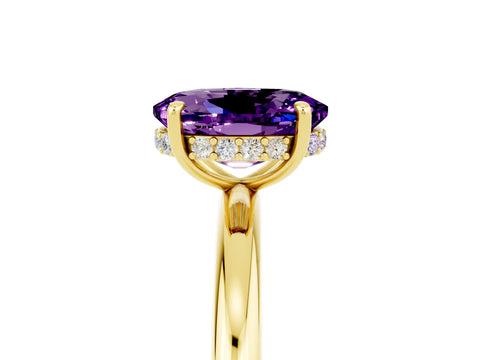 Yellow gold Oval Cut Amethyst Solitaire Ring with Thin Band and Four-Prong Setting_17