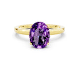 Yellow gold Oval Cut Amethyst Solitaire Ring with Thin Band and Prong Setting_12