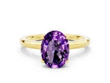 Yellow gold Oval Cut Amethyst Solitaire Ring with Thin Band and Prong Setting_24