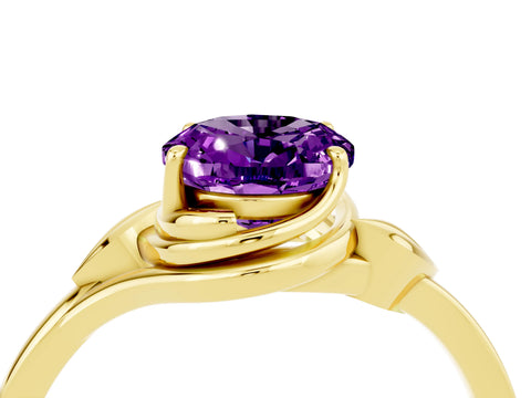 Yellow gold Oval Cut Amethyst Solitaire Ring with Twist Band and Four-Prong Setting_28
