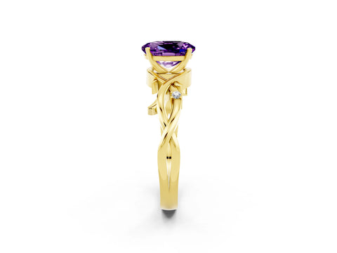 Yellow gold Oval Cut Amethyst Solitaire Ring with Twisted Band and Prong Setting_2