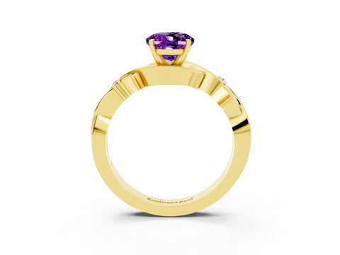 Yellow gold Oval Cut Amethyst Solitaire Ring with Twisted Band and Prong Setting_3