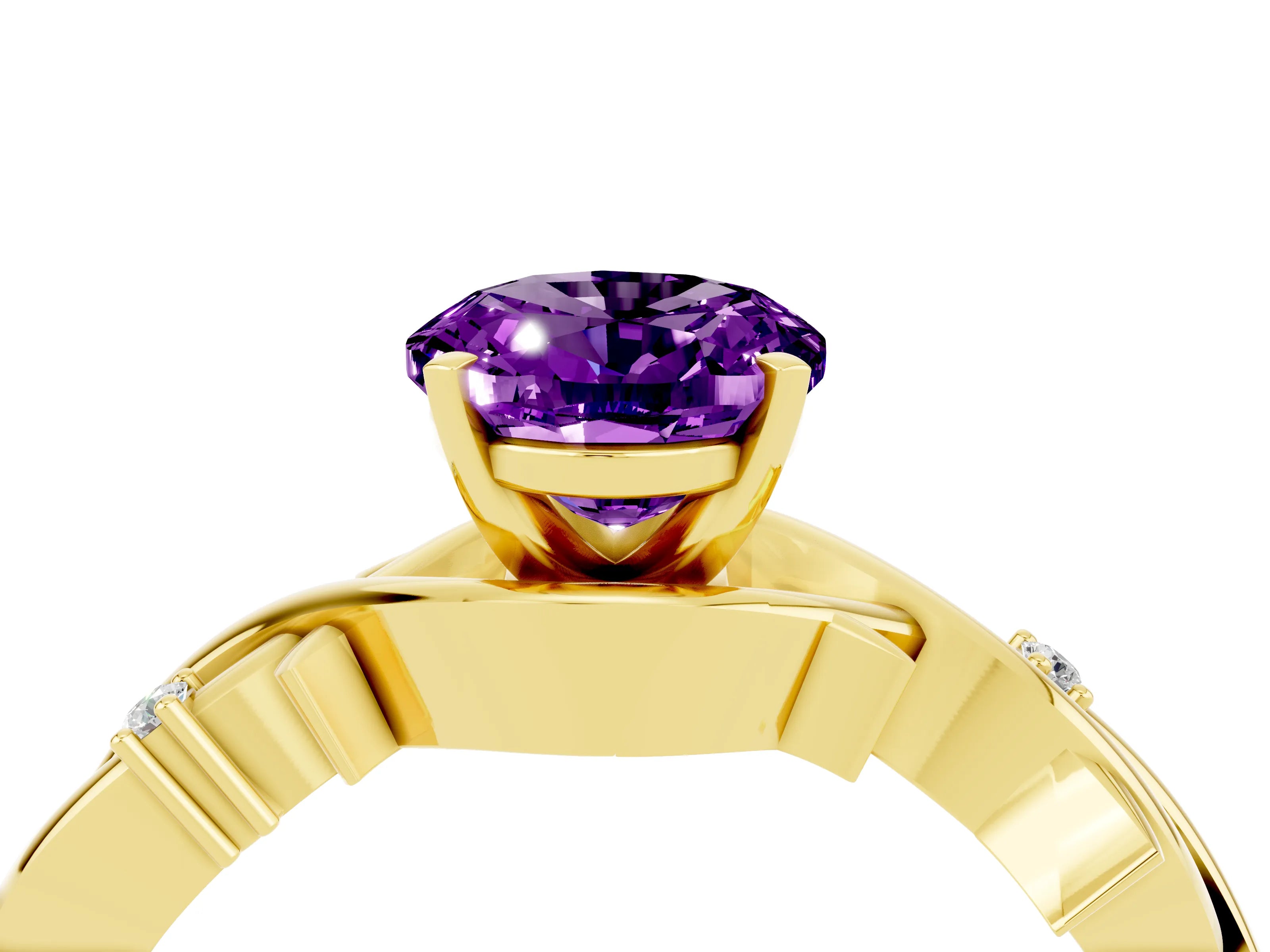 Yellow gold Oval Cut Amethyst Solitaire Ring with Twisted Band and Prong Setting_4