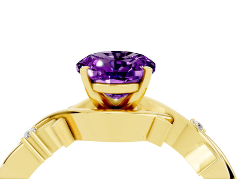 Yellow gold Oval Cut Amethyst Solitaire Ring with Twisted Band and Prong Setting_4