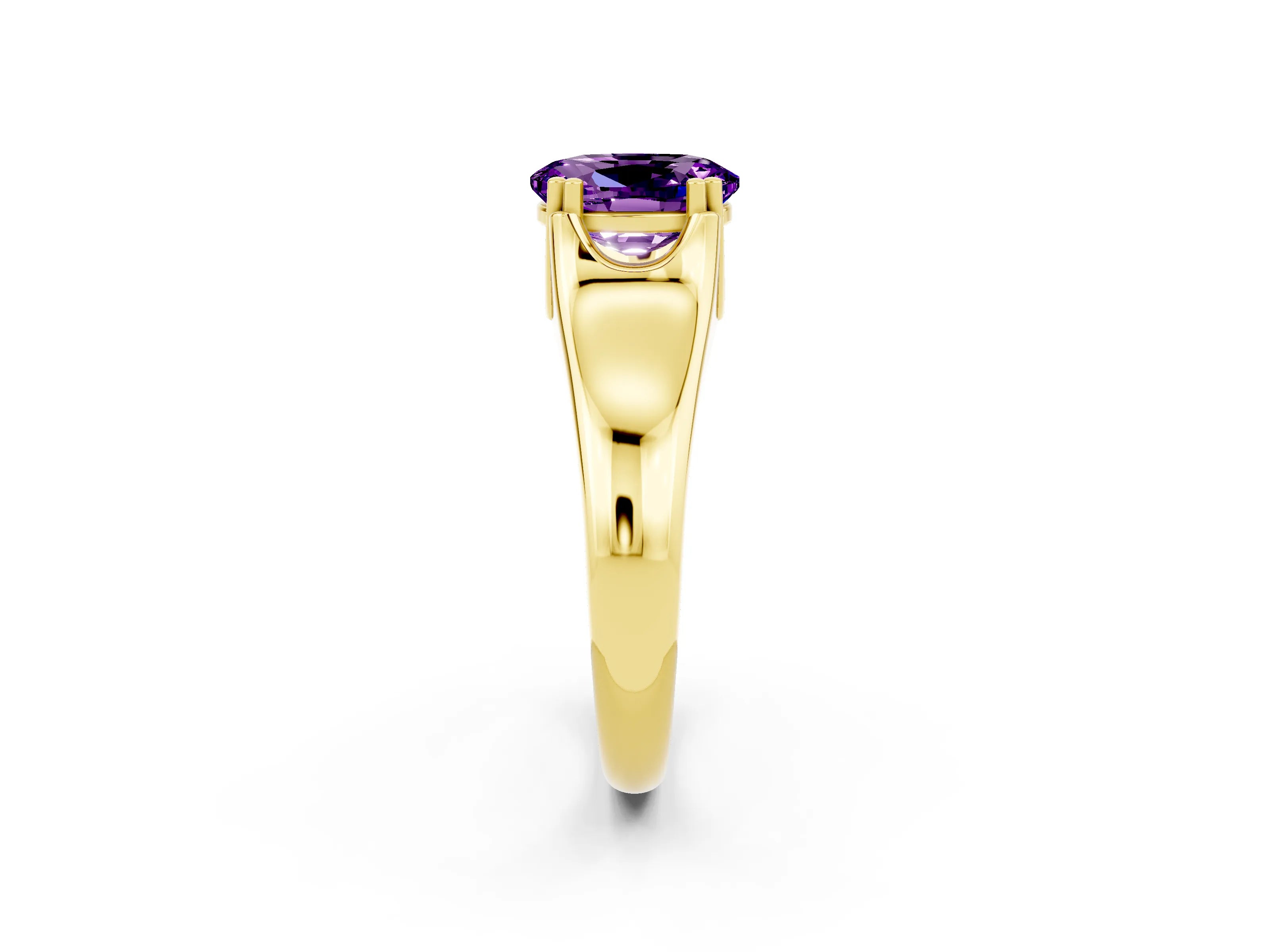 Yellow gold Oval Cut Amethyst Solitaire Ring with Wide Band and Prong Setting_2