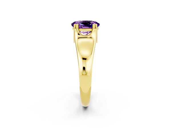 Yellow gold Oval Cut Amethyst Solitaire Ring with Wide Band and Prong Setting