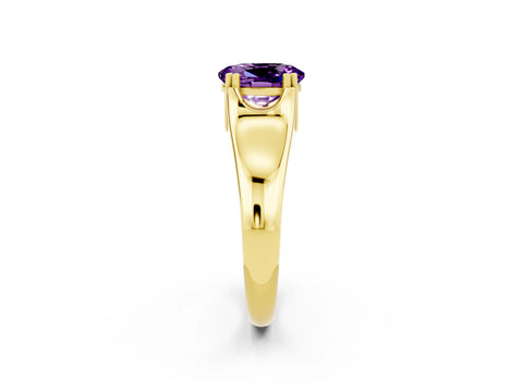 Yellow gold Oval Cut Amethyst Solitaire Ring with Wide Band and Prong Setting_2