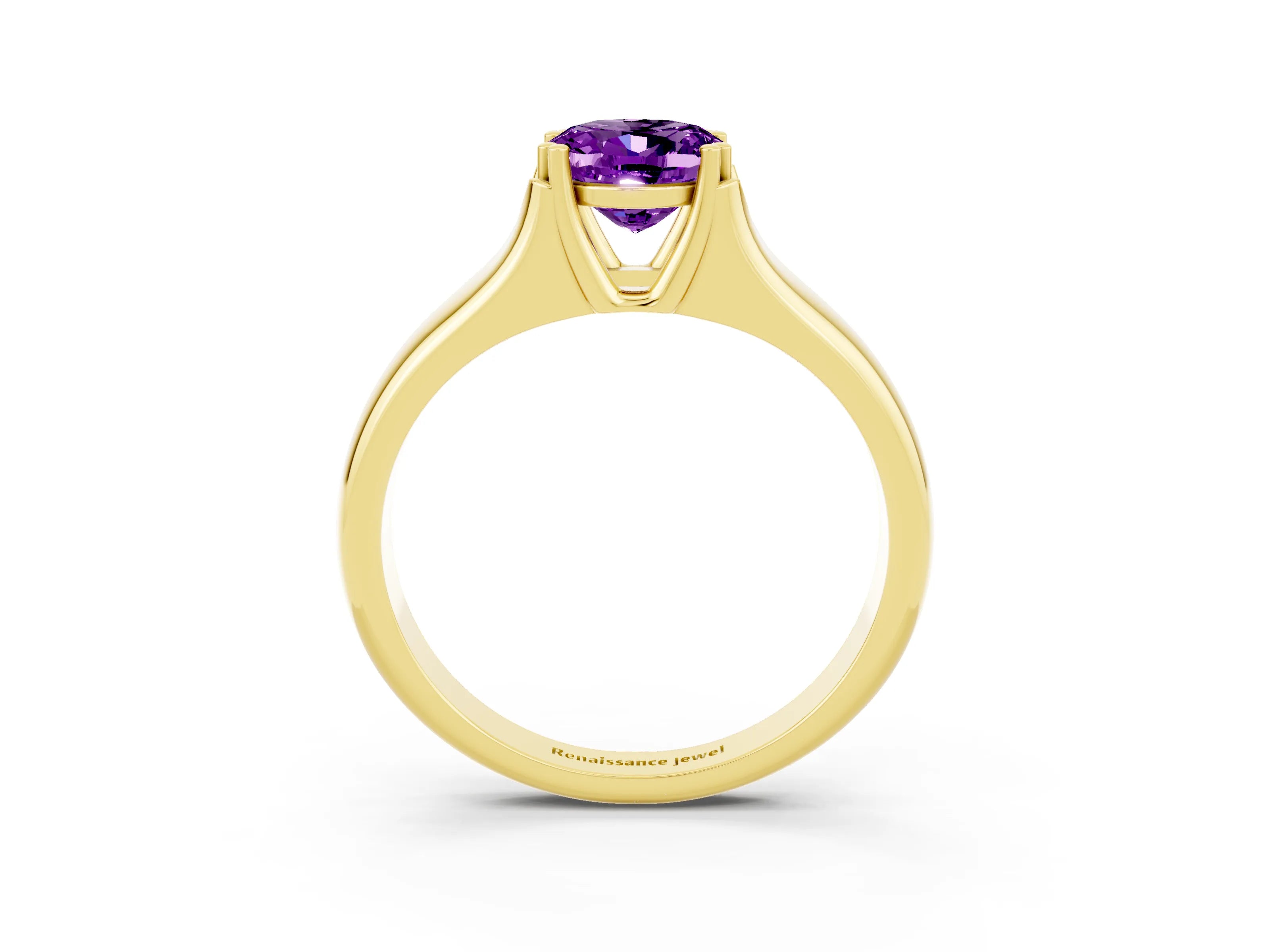 Yellow gold Oval Cut Amethyst Solitaire Ring with Wide Band and Prong Setting_3