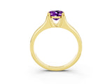 Yellow gold Oval Cut Amethyst Solitaire Ring with Wide Band and Prong Setting_3