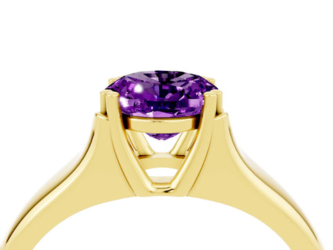 Yellow gold Oval Cut Amethyst Solitaire Ring with Wide Band and Prong Setting_4