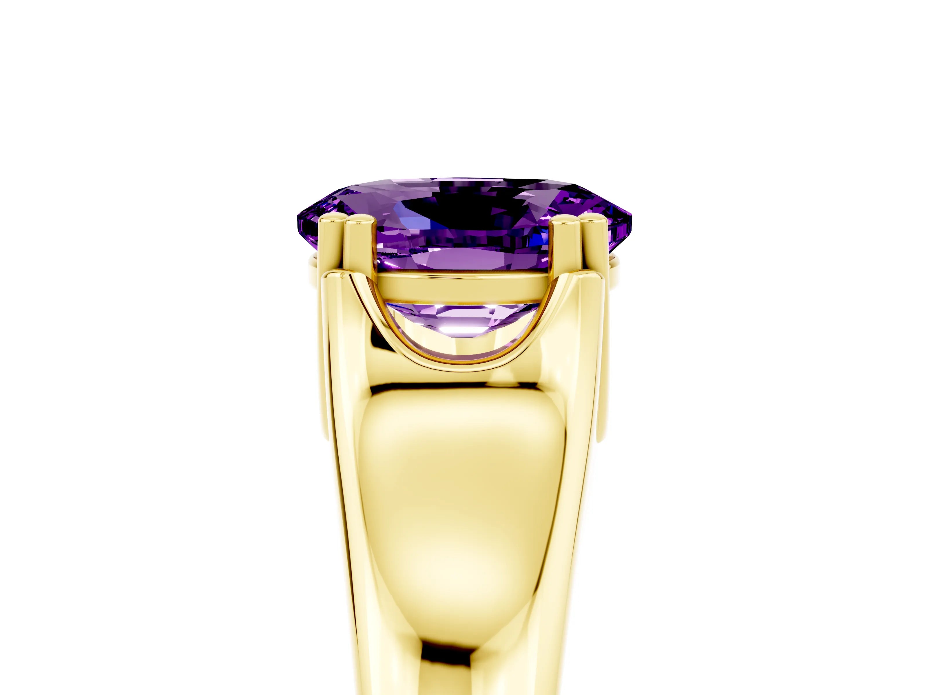 Yellow gold Oval Cut Amethyst Solitaire Ring with Wide Band and Prong Setting_5