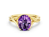 Yellow gold Oval Cut Amethyst Solitaire Twist Band Prong Setting Ring_36