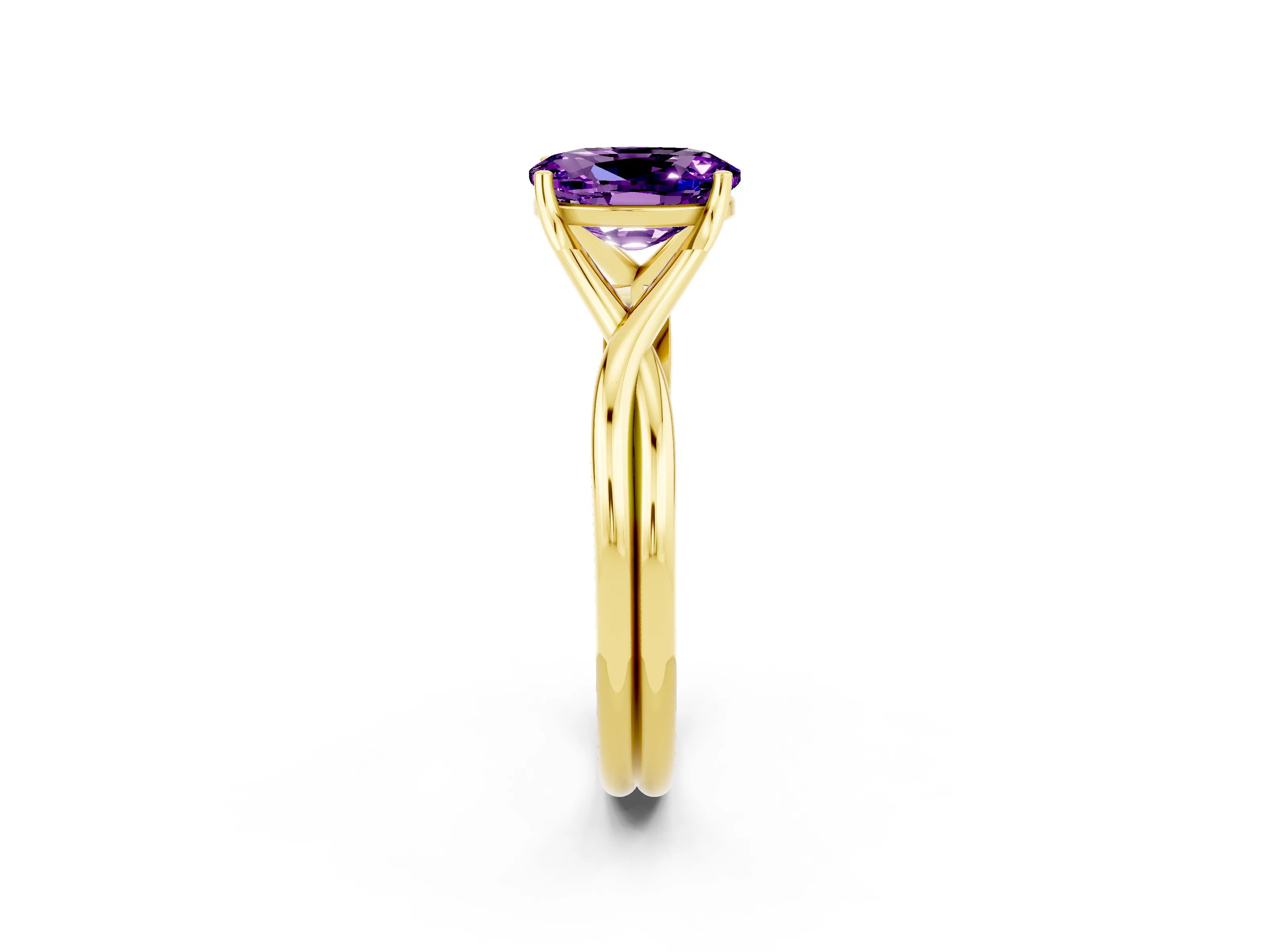Yellow gold Oval Cut Amethyst Solitaire Twist Band Prong Setting Ring_38
