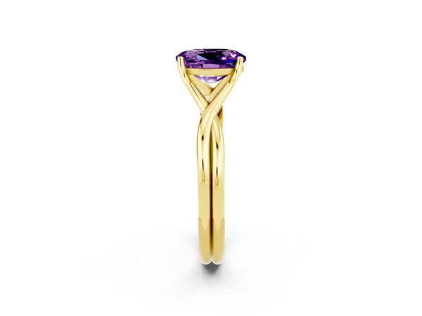 Yellow gold Oval Cut Amethyst Solitaire Twist Band Prong Setting Ring