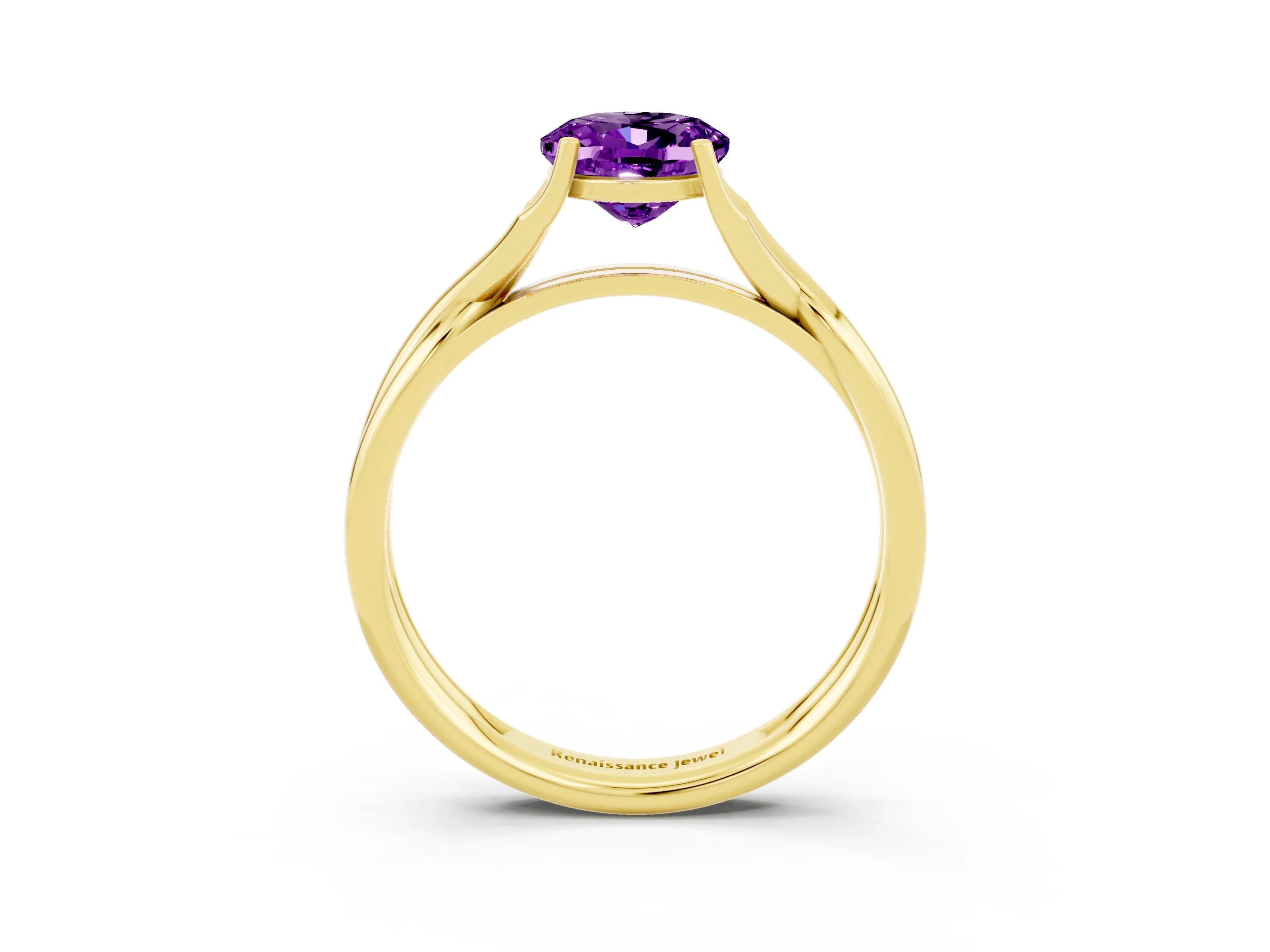 Yellow gold Oval Cut Amethyst Solitaire Twist Band Prong Setting Ring_39