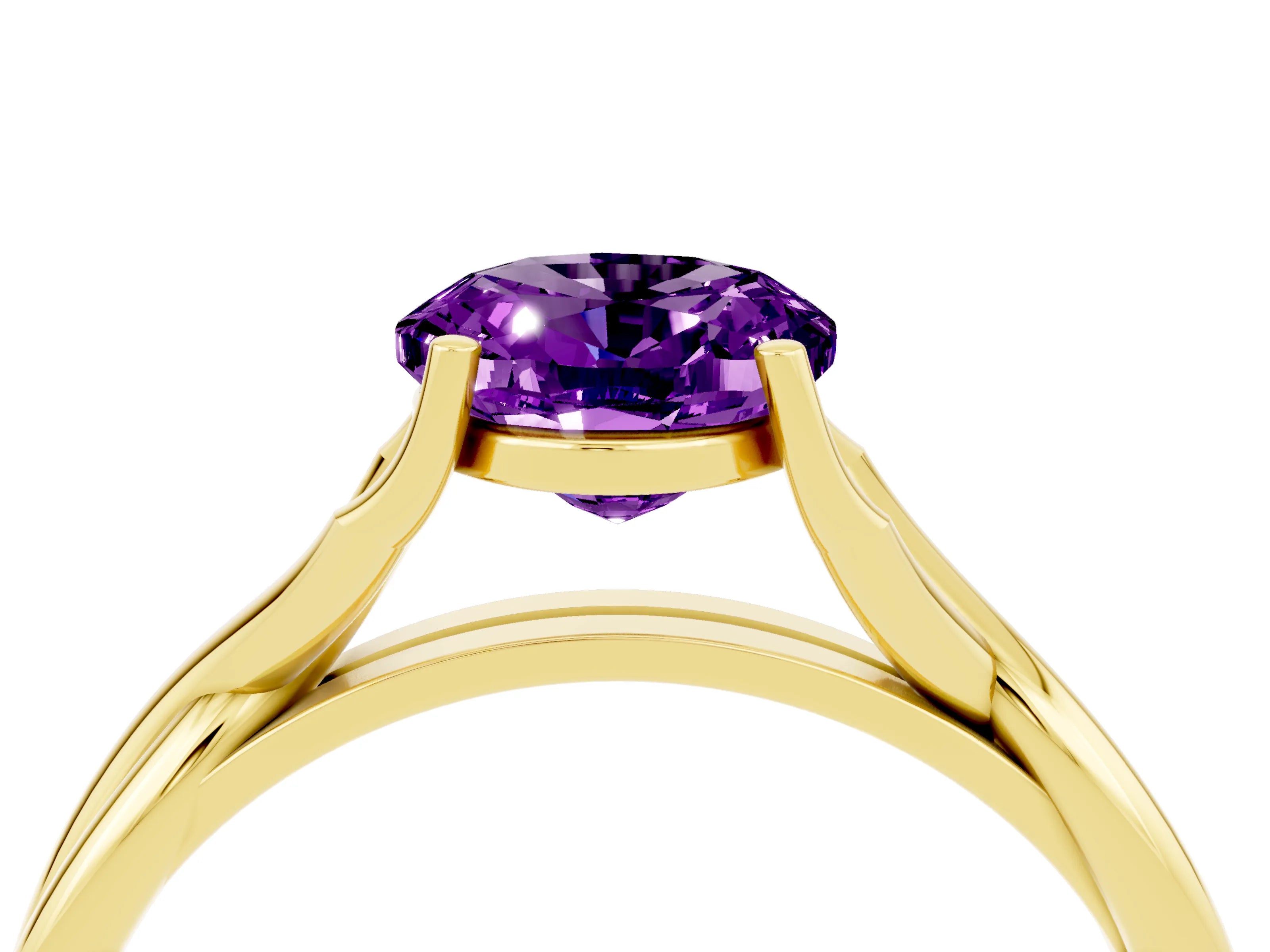 Yellow gold Oval Cut Amethyst Solitaire Twist Band Prong Setting Ring_40