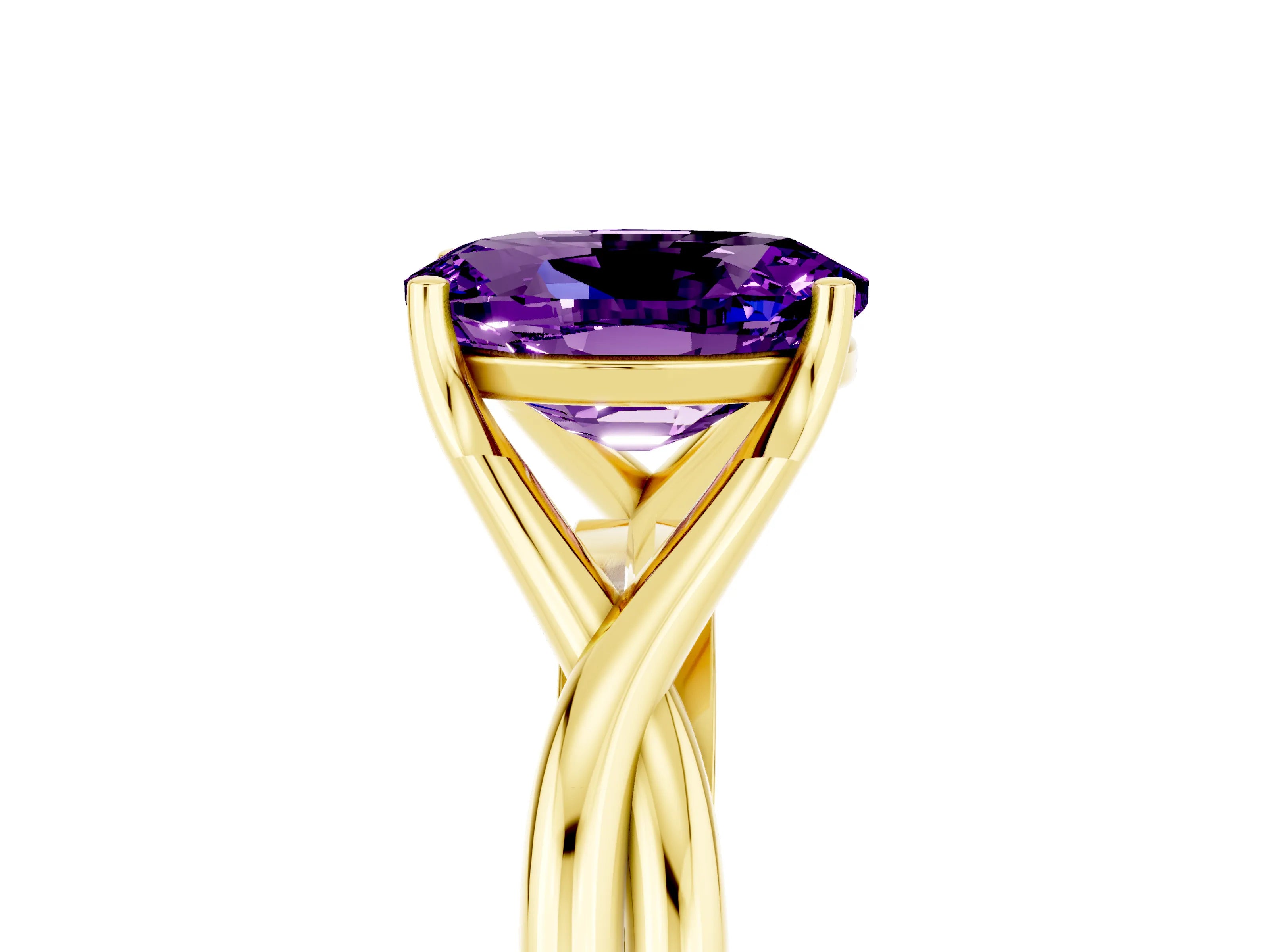 Yellow gold Oval Cut Amethyst Solitaire Twist Band Prong Setting Ring_41