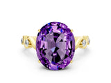 Yellow gold Oval Cut Amethyst Solitaire Twisted Band with Round  Accents and Prong Setting_12