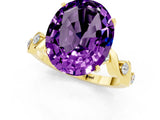 Yellow gold Oval Cut Amethyst Solitaire Twisted Band with Round  Accents and Prong Setting_13
