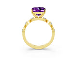 Yellow gold Oval Cut Amethyst Solitaire Twisted Band with Round  Accents and Prong Setting_15