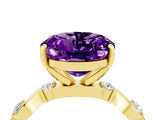 Yellow gold Oval Cut Amethyst Solitaire Twisted Band with Round  Accents and Prong Setting_16