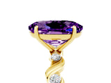 Yellow gold Oval Cut Amethyst Solitaire Twisted Band with Round  Accents and Prong Setting_17