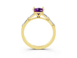 Yellow gold Oval Cut Amethyst Solitaire with Side Baguettes and Channel Set Band_3