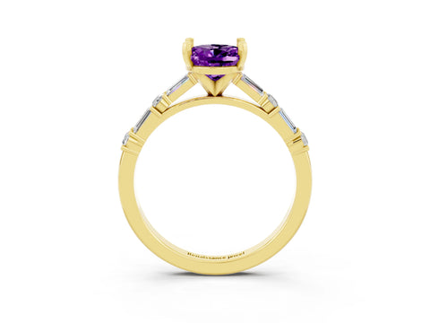 Yellow gold Oval Cut Amethyst Solitaire with Side Baguettes and Channel Set Band_3