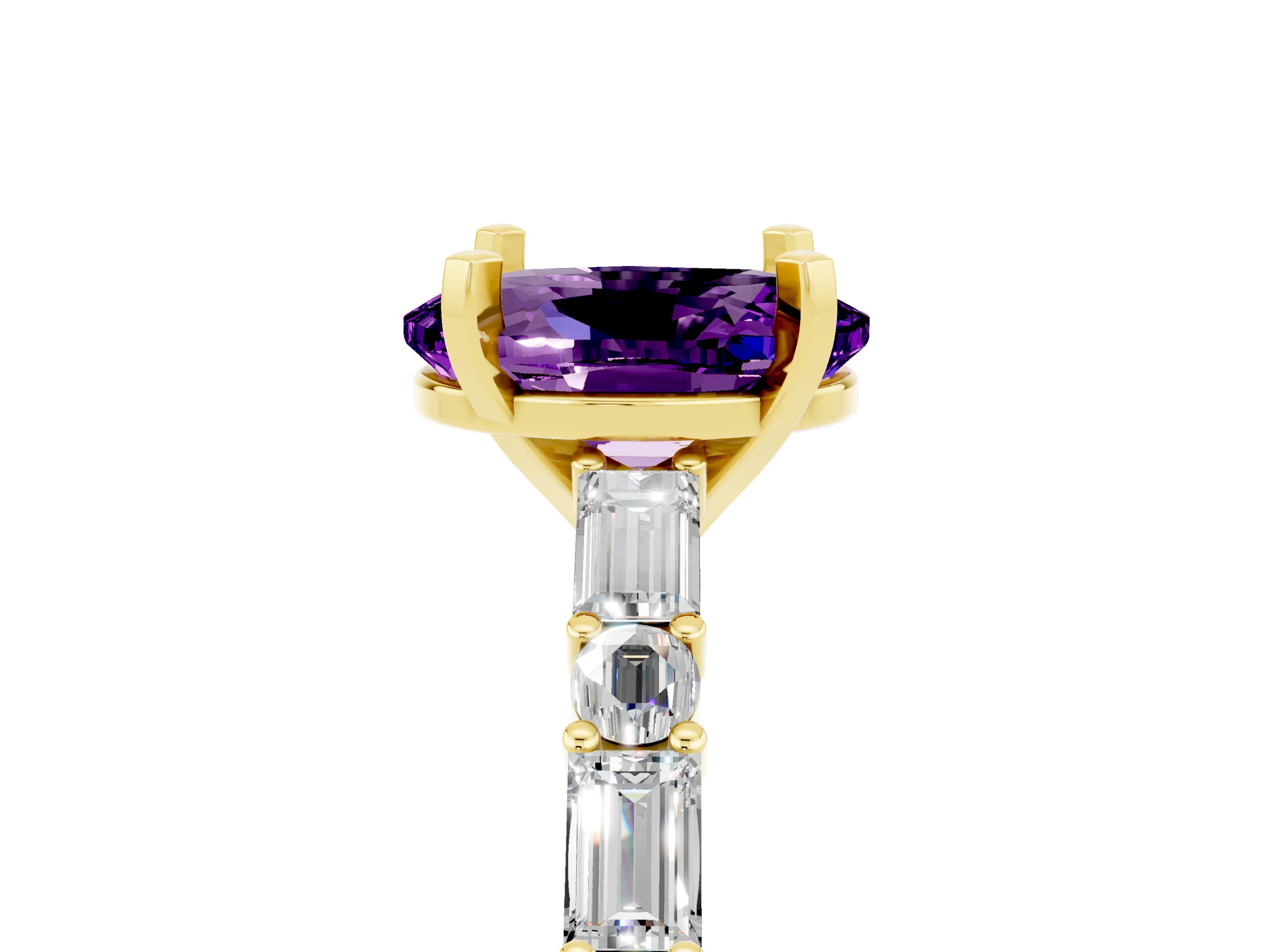 Yellow gold Oval Cut Amethyst Solitaire with Side Baguettes and Channel Set Band_5