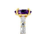 Yellow gold Oval Cut Amethyst Solitaire with Side Baguettes and Channel Set Band_5