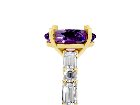 Yellow gold Oval Cut Amethyst Solitaire with Side Baguettes and Channel Set Band_5