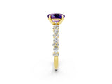 Yellow gold Oval Cut Amethyst Solitaire with Side Stones, Pave Band, Four-Prong Setting_38