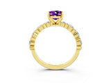 Yellow gold Oval Cut Amethyst Solitaire with Side Stones, Pave Band, Four-Prong Setting_39