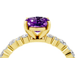 Yellow gold Oval Cut Amethyst Solitaire with Side Stones, Pave Band, Four-Prong Setting_40