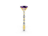 Yellow gold Oval Cut Amethyst Solitaire with Side Stones on a Pavé Band and Four-Prong Setting_2