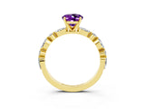 Yellow gold Oval Cut Amethyst Solitaire with Side Stones on a Pavé Band and Four-Prong Setting_3