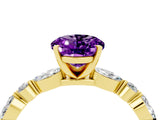 Yellow gold Oval Cut Amethyst Solitaire with Side Stones on a Pavé Band and Four-Prong Setting_4